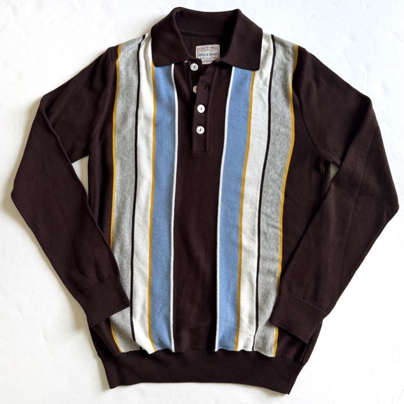 Ska Soul Striped Polo Sweater Jumper Mens Small Brown Retro English Mod Hipster - Picture 1 of 12